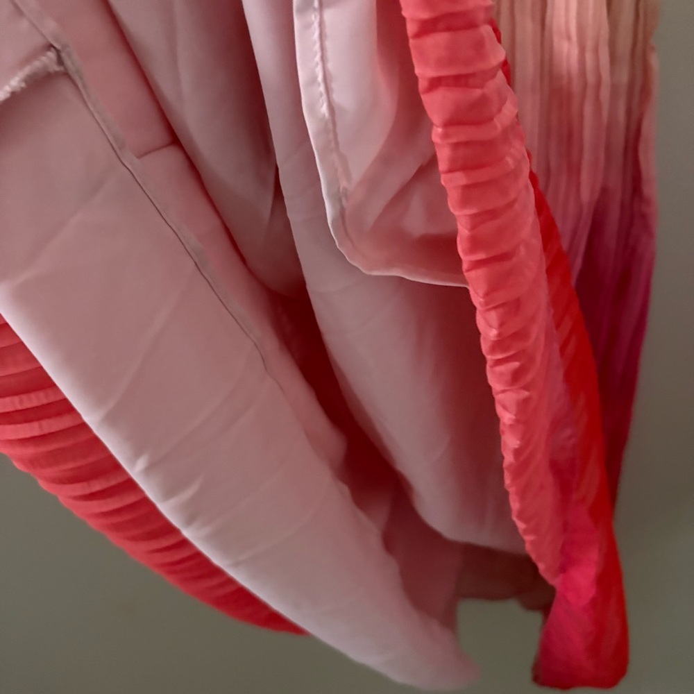 New Something Navy Maxi Dress‎ Pleated Tie Waist Long Sleeve pink combo ombré M - Picture 13 of 15